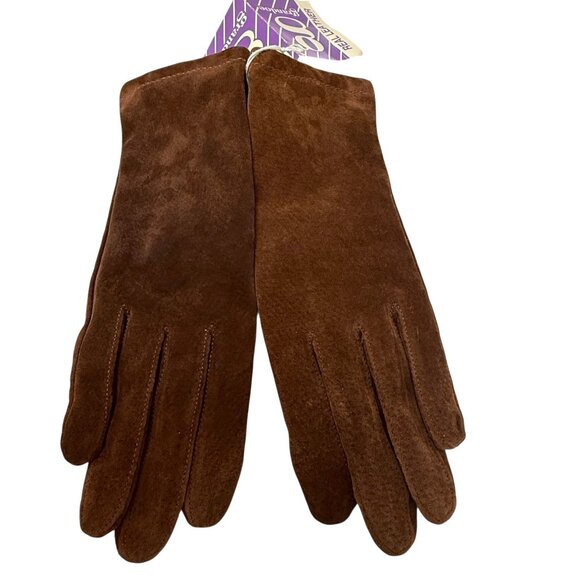 GRANDOE Brown Suede Gloves Womens Medium Genuine Leather - Picture 3 of 11